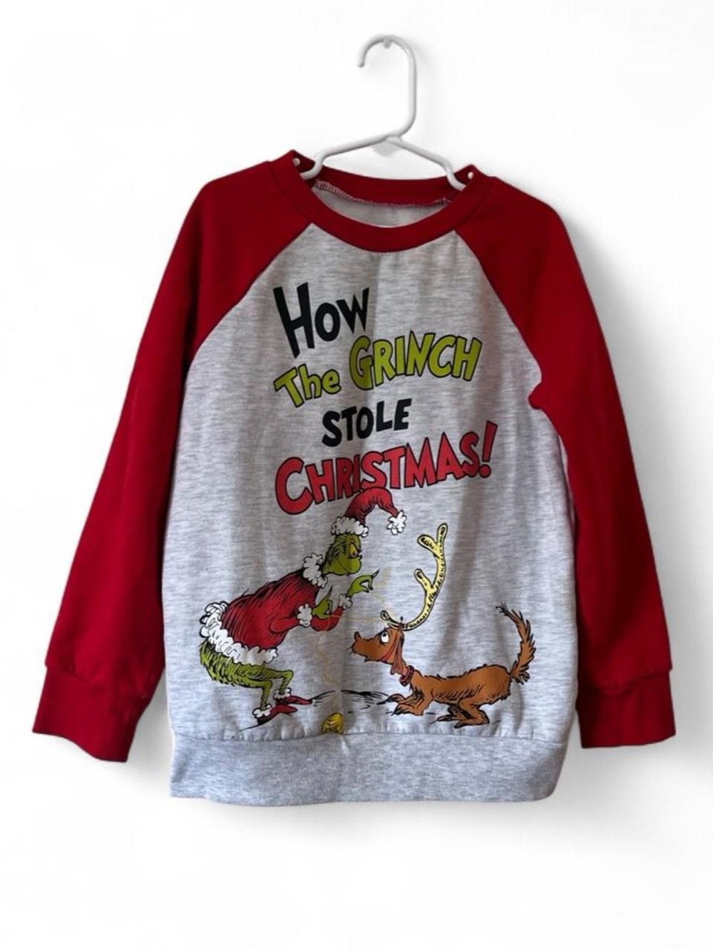 Boys Small Size 7 Sweatshirt How the Grinch Stole Christmas Raglan Color Block